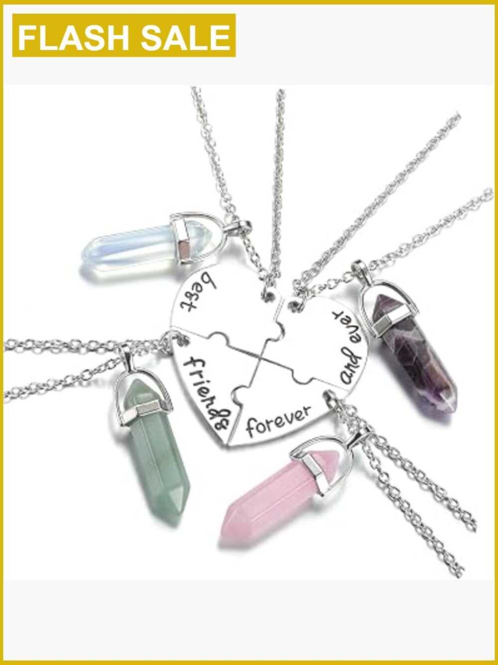 4-Piece Best Friend Necklace Set for Women - Matching Puzzle Heart Crystals